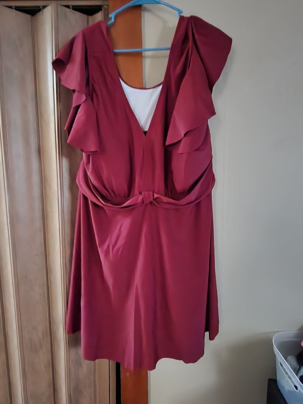 BloomChic Wine Burgundy Ruffle V-Neck Swim Dress